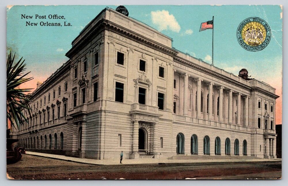 Antique Postcard Post Office New Orleans LA Louisiana State Seal J. Scordill